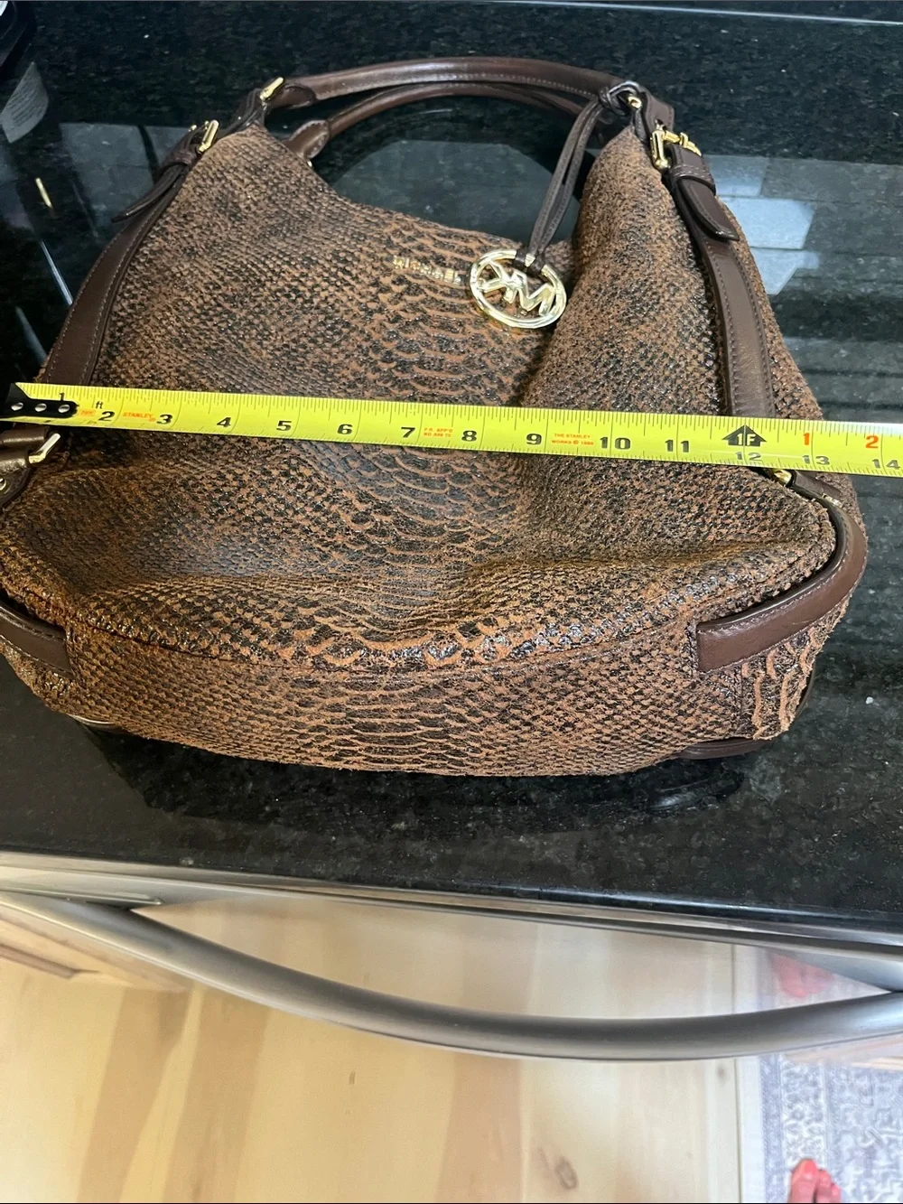 Michael Kors Brown Snakeskin-Texture Shoulder Hobo Bag